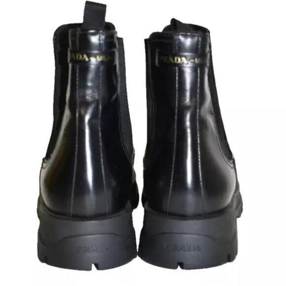 $900 PRADA Leather MOTO BROGUE Wing-Tip Chelsea Boots PLATFORM BLACK 41 (SE29) - Picture 6 of 8